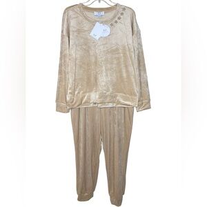 NWT! Magaschoni Velour Jogger Rhinestone Stars 2 Piece Lounge Set Champagne - L